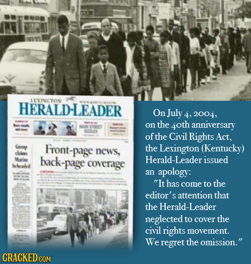 LEINCTON HERALD-LEADER On July 4, 2004, on the 4oth anniversary MAN STORT SSES of the Civil Rights Act, Cap Front-page the Lexington (Kentucky) chaies