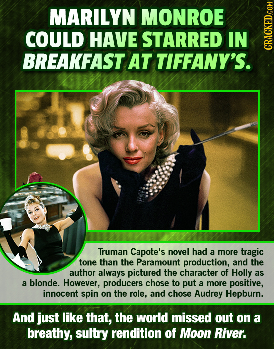 MARILYN MONROE COULD HAVE STARRED IN BREAKFAST AT TIFFANY'S. CRAA Truman Capote's novel had a more tragic tone than the Paramount production, and the