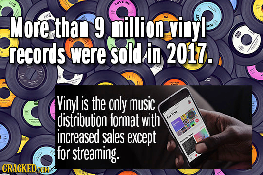 ill LOVENE More IIB than 9 million vinyl hr Do records were sold in 2017. Ml, Vinyl is the only music distribution format with You For increased sales
