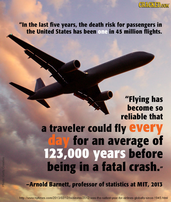In the last five years, the death risk for passengers in the United States has been one in 45 million flights. Flying has become so reliable that a 