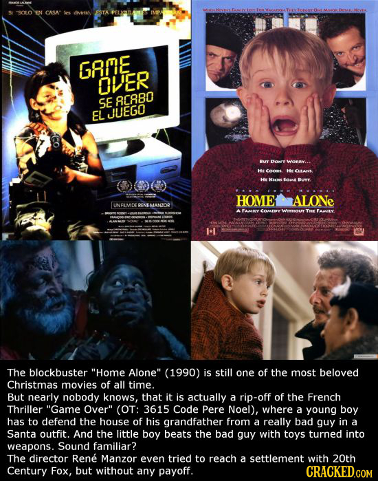 SOLO EN CASA Ies divirtio, HTA PELICLIL GAME OVER SE 8880 EL WUEGO RUY DONrT WoRBy He COOL. He CLANE 0()C HE heES SOm IBLT HOMET ALONE UNFMDE RENE MAN
