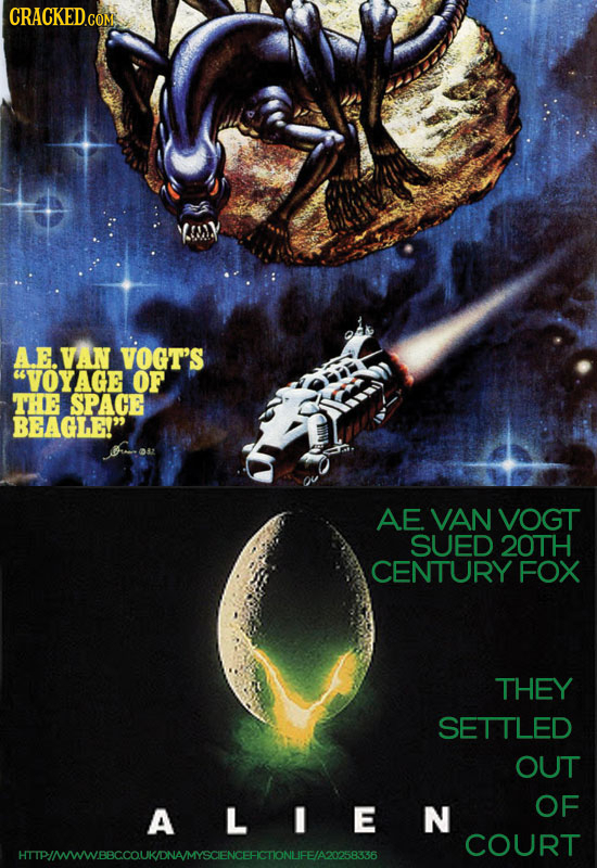 AEVAN VOGTS 'VOYAGE OF THE SPACE BEAGLE! AE VAN VOGT SUED 20TH CENTURY FOX THEY SETTLED OUT OF A L N COURT HTIPIMWWBBCCOUKONAMYSCENCEFCTONUFE/A2T5836