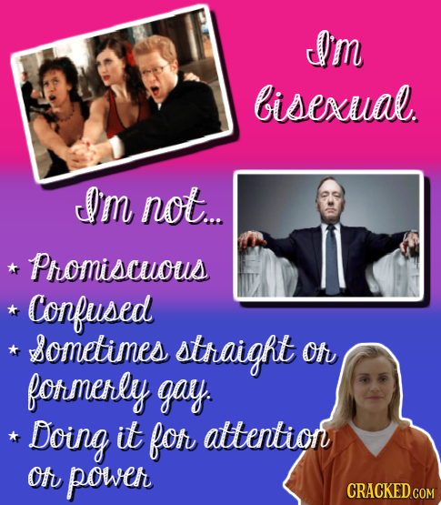 Im bisexual. Im not. Promiscuous Confused sometimes straight Of formerly gay. Doing it fof attention Of powe CRACKED COM