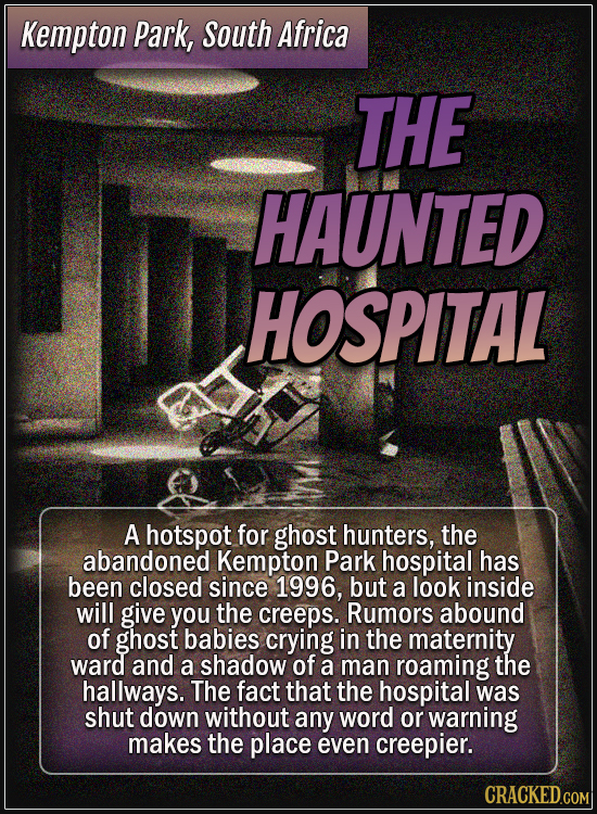 Kempton Park, South Africa - The haunted hospital - A hotspot for ghost hunters, the abandoned Kempton Park hospital has been closed since 1996, but a