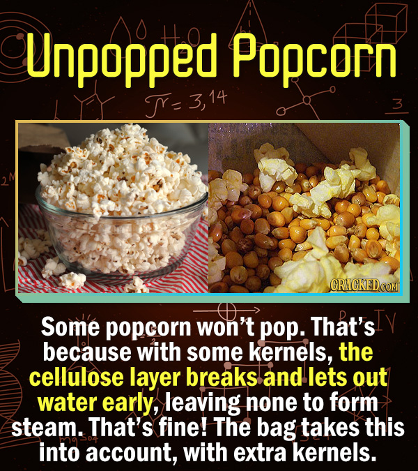 15 Scientific Explanations For Dumb Everyday Problems - Some popcorn won’t pop. That’s because with some kernels, the cellulose layer breaks and lets