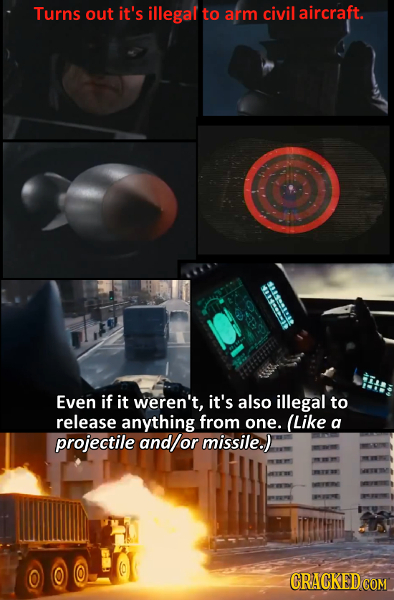 Turns out it's illegal to arm civil aircraft. es Even if it weren't, it's also illegal to release anything from one. (Like a projectile and/or missile