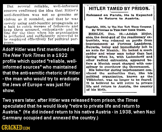 But seeral reliable, well-intormed HITLER TAMED BY PRISON. sOuRCES confirmed the idea that Flitler's unti-Semitism was not so enuine or Released on Pa