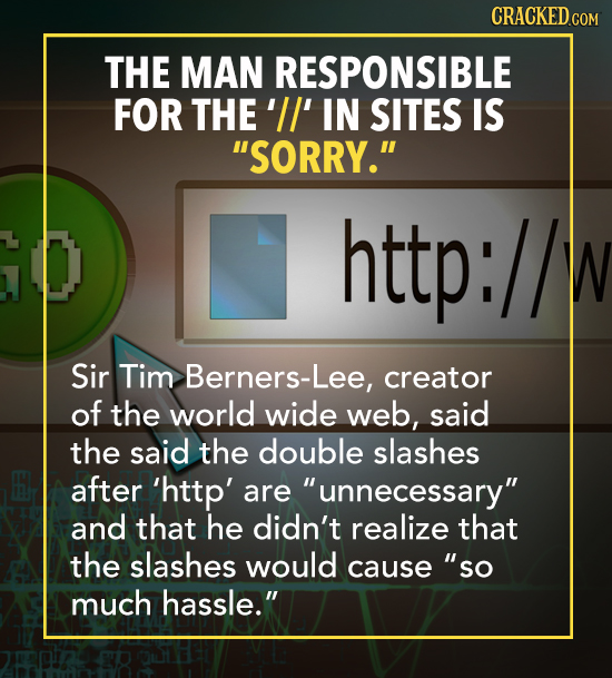 CRACKED cO THE MAN RESPONSIBLE FOR THE'II' IN SITES IS SORRY. http: W Sir Tim Berners-Lee, creator of the world wide web, said the said the double s