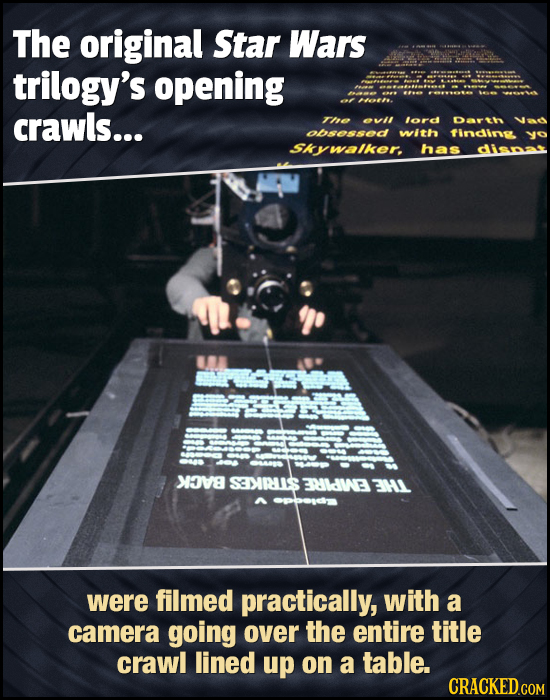 The original Star Wars trilogy's opening crawls... T 0vII lord Dath Obso5s6d with findin SKywalker. has disnat XAVE SEIRIS FRLdWE 3H1 were filmed prac