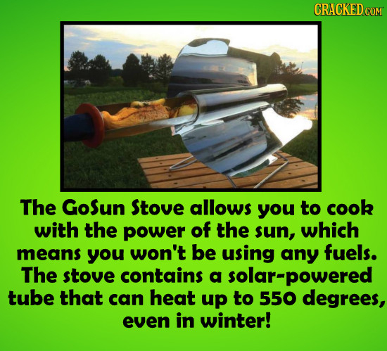 CRACKEDCO The Gosun Stove allows you to cook with the power of the sun, which means you won't be using any fuels. The stove contains a solar-powered t