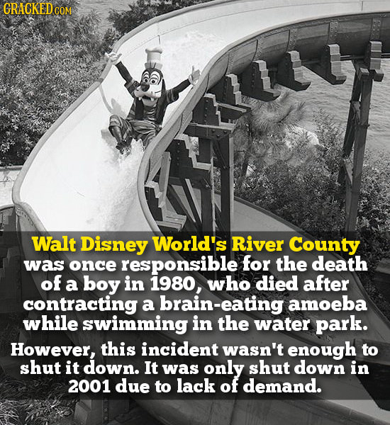 Walt Disney World's River County was once responsible for the death of a boy in 1980, who died after contracting a brain-eating amoeba while swimming