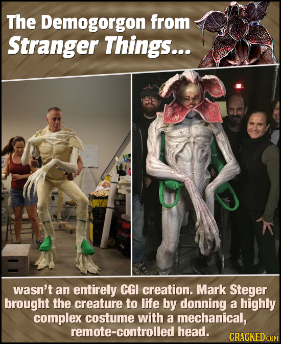 The Demogorgon from Stranger Things... wasn't an entirely CGI creation. Mark Steger brought the creature to life by donning a highly complex costume w