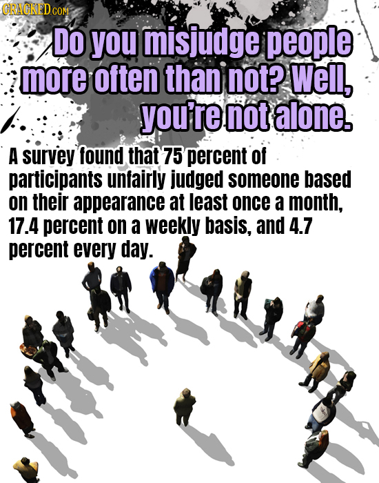 CON Do you misiudge people more often than not? Well, you're not alone. A survey found that 75 percent of participants unfairly judged someone based o