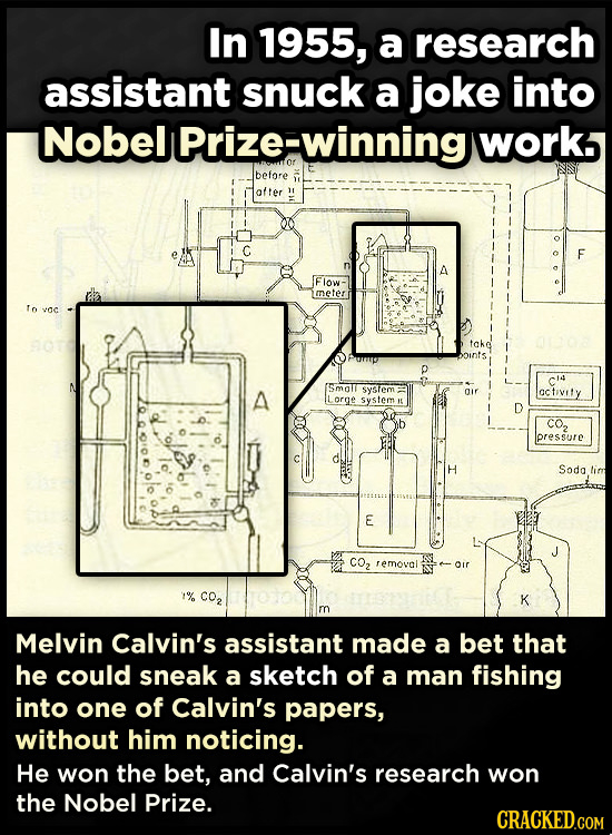 In 1955, a research assistant snuck a joke into Nobel rize-winning work before after F Flow- meter To vac take p (Small A sySTem oir octvity orge syst