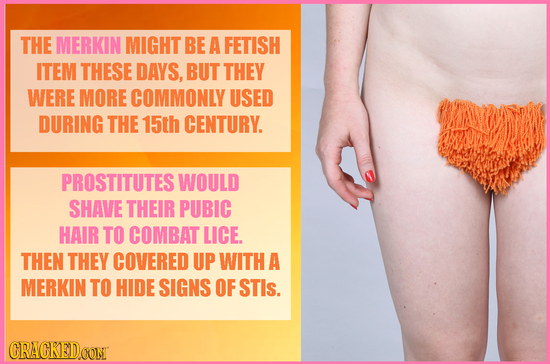 THE MERKIN MIGHT BE A FETISH ITEM THESE DAYS, BUT THEY WERE MORE COMMONLY USED DURING THE 15th CENTURY. PROSTITUTES WOULD SHAVE THEIR PUBIC HAIR TO CO
