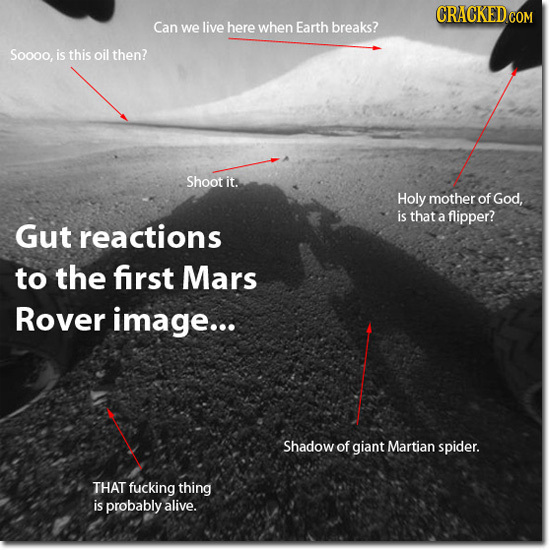 CRACKEDcO Can we live here when Earth breaks? Soooo, is this oil then? Shoot it. Holy mother of God, is that a flipper? Gut reactions to the first Mar