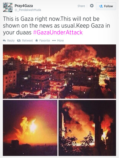 Pray4Gaza Share Follow @_PendakwahMuda This is Gaza right now.Th will not be shown on the news as usual.keep Gaza in your duaas #GazaUnderAttack Reply