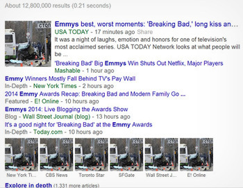 About 12.800.000 results (0.21 seconds) Emmys best. worst long kiss CTO0 moments: 'Breaking Bad,' an... USA TODAY - 17 minutes ago Share it was a nigh
