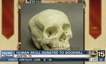 AVITTIS 03 TAKING HUMAN SKULL DONATED TO GOODWILL abo 15 ACTION AUSTIN. TX ICASTS CURRENTS DEER VALLEY: CLEAR 82 6:55 94-> 