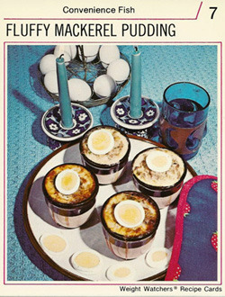 Convenience Fish 7 FLUFFY MACKEREL PUDDING Weight Watehers Recipe Cards