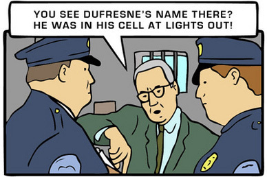 YOU SEE DUFRESNE'S NAME THERE? HE WAS IN HIS CELL AT LIGHTS OUT! 